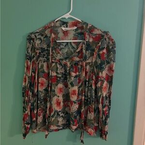 Zara blouse sheer short top flowers floral